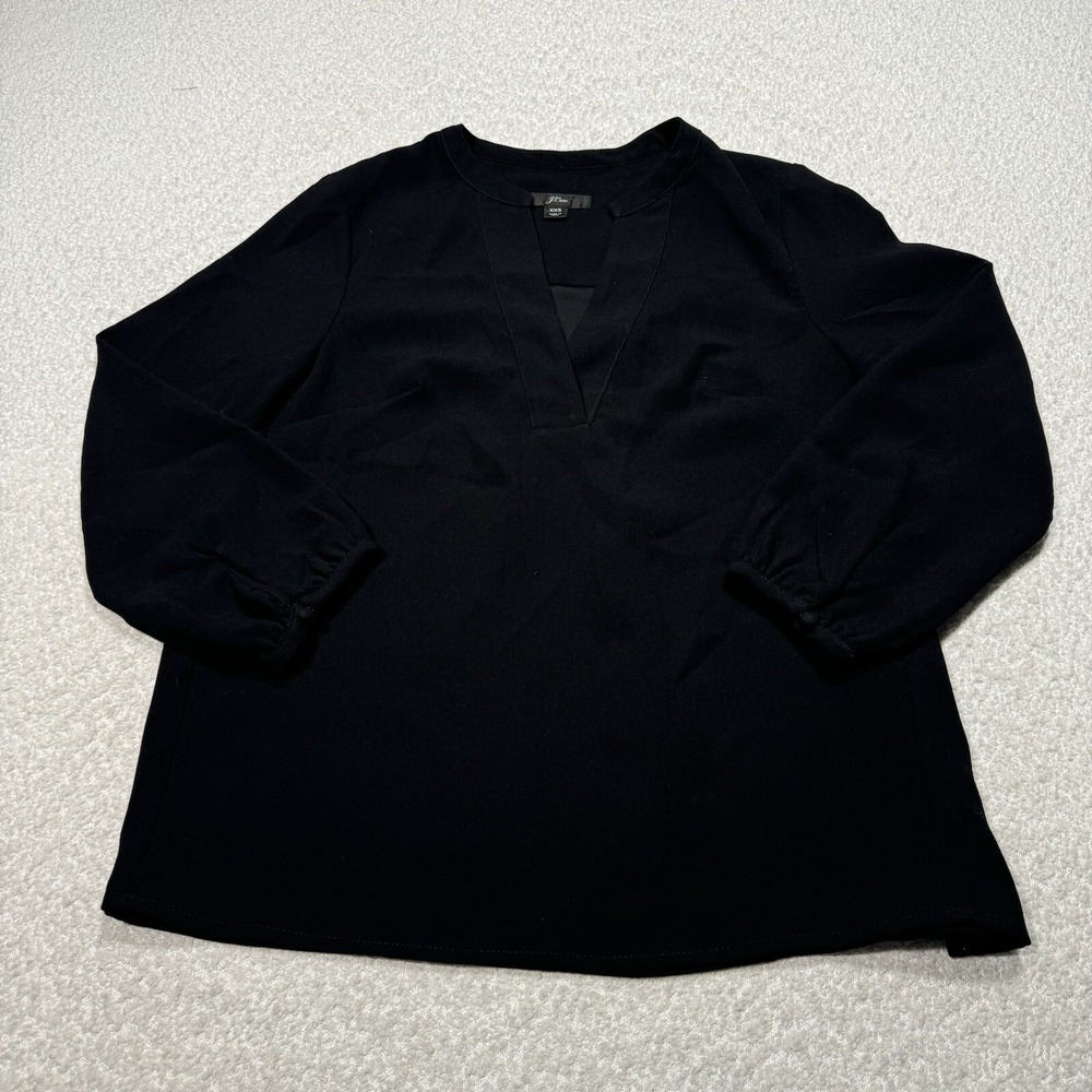 J. Crew Women's Blouse Black V-Neck Crepe Drapey Pullover Elegant Party Top M